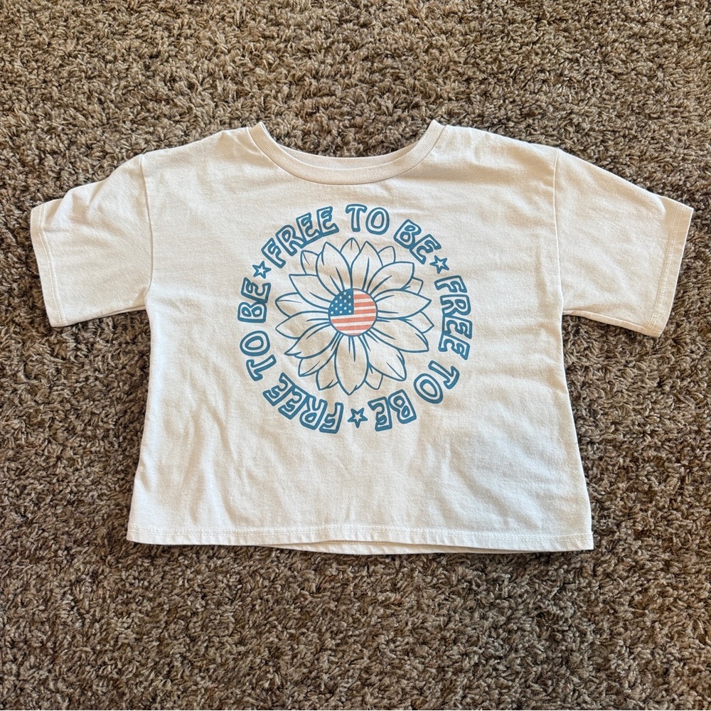 MAD Engine White Kids Tee with Blue Daisy and Red Accent